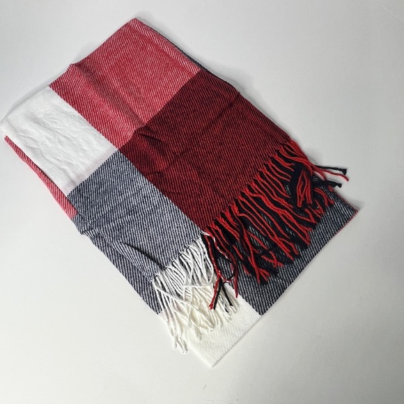 Blanket Scarf Red White Blue Fringe New - Picture 1 of 4